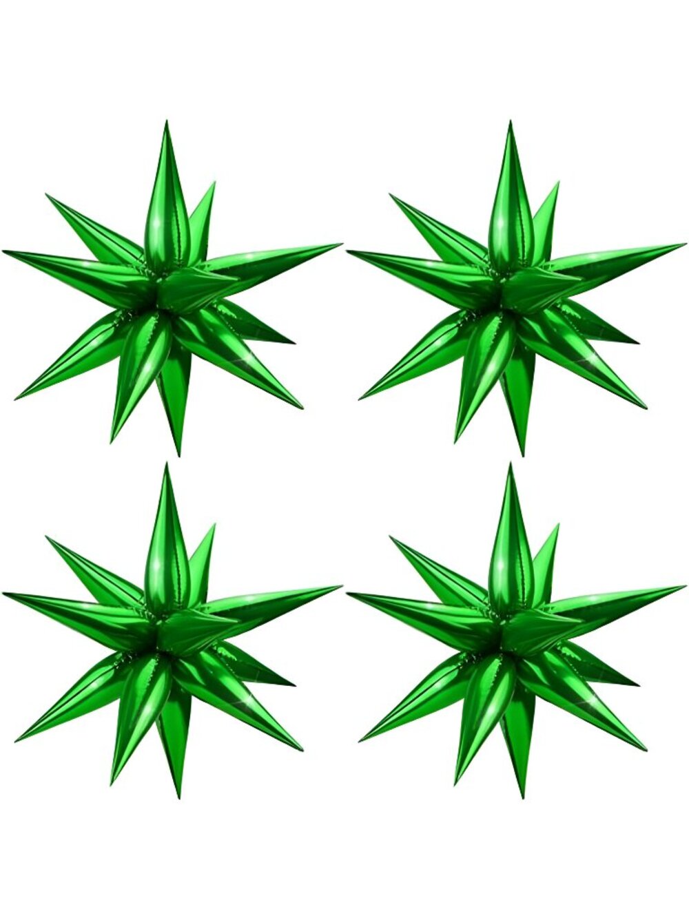 50 PCS Green Star Balloons, 12 Point Spike Explosion Star Foil Balloons